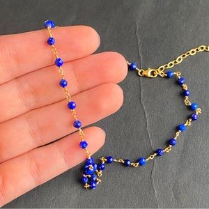 Lapis Lazuli Necklace Beaded 14k Gold Choker